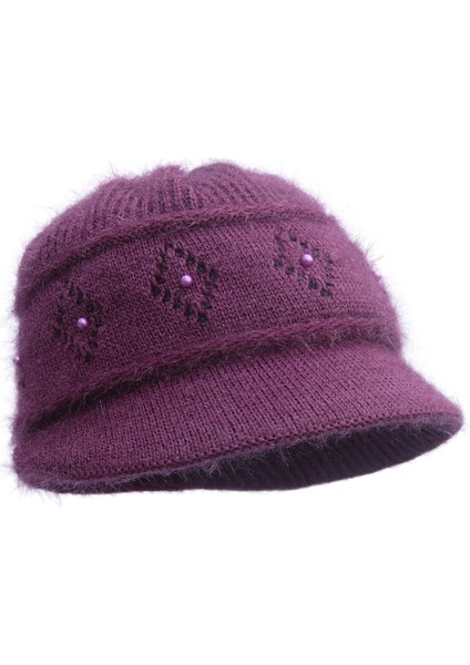 Şapka Kadın Moda Kış Kalınlaşmış Kulak Koruma Sıcak Yün Şapka Açık Anne Teyze Sonbahar ve Kış Bere Pamuk Şapka Açık Mor Kırmızı M (56-58 Cm) (Yurt Dışından)