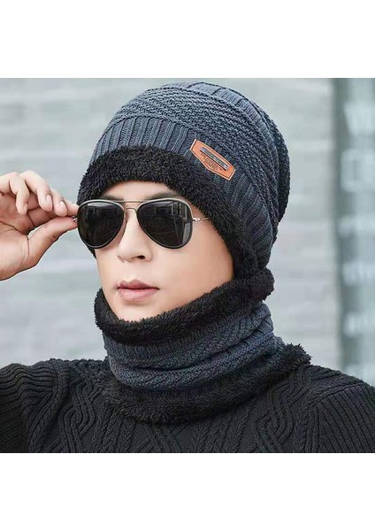 Şapka Erkek Kış Sıcak Örme Artı Kadife Kazak Yün Şapka Kalınlaşmış Kore Tarzı Kulak Koruyucu Gençlik Kış Moda Pamuklu Şapka Kadın Gri Tek Boyut (Yurt Dışından)