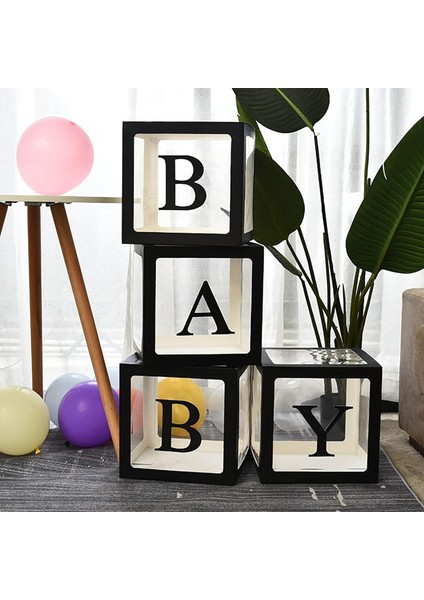 33 Parça Baby Yazılı Şeffaf Siyah Kutu ve Balon Seti modelleri
