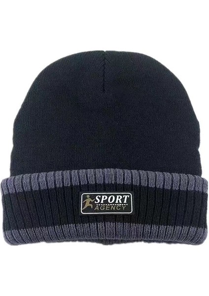 Şapka Erkek Kış Kalınlaşmış Sıcak Yün Şapka Pamuklu Şapka Erkek Kış Kore Tarzı Moda Gençlik Soğuk Geçirmez Örme Şapka Siyah (Yurt Dışından)