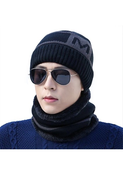 Şapka Erkek Kış Kalınlaşmış Sıcak Örme Yün Şapka Sonbahar ve Kış Kore Tarzı Moda Artı Kadife Soğuğa Dayanıklı Erkek Pamuklu Şapka M Etiketi [siyah Iki Parçalı Set] (Yurt Dışından) indirimleri