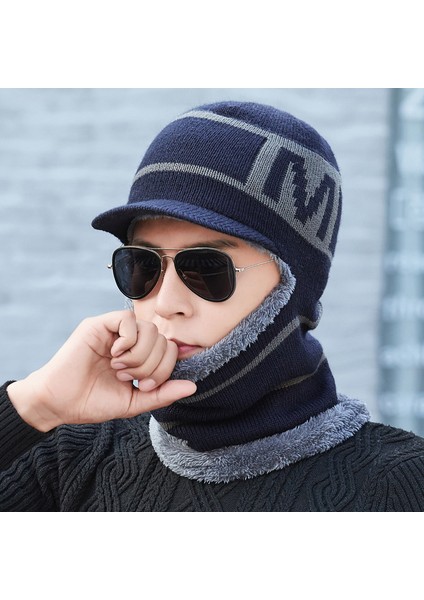 2023 Kış Yeni Erkek Şapkası Rüzgar Geçirmez Artı Kadife Kazak Şapka Sıcak Pamuklu Şapka Boyun Koruması Entegre Örme Yün Şapka Kahverengi (Yurt Dışından) modelleri