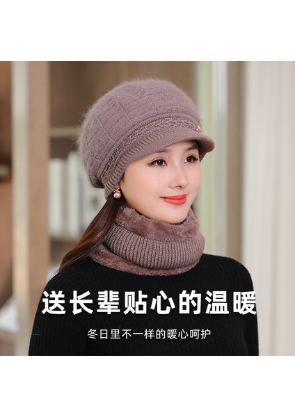 Kış Şapka Kadın Yün Örme Sıcak Şapka Artı Kadife Kalınlaşmış Sonbahar ve Kış Pamuk Şapka Gri Tek Boyut [şapka + Eşarp] (Yurt Dışından) fırsatları