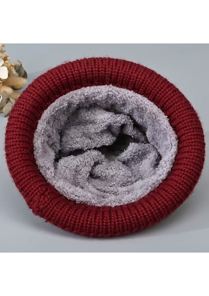 Şapka Kadın Kışlık Sıcak Şapka Kadife Kalınlaştırılmış Örgü Şapka Kadifesiz Pamuk Şapka - Bordo Tek Beden (55-60CM) (Yurt Dışından)