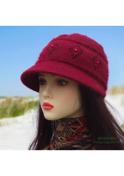 Şapka Kadın Moda Kış Kalınlaşmış Kulak Koruma Sıcak Yün Şapka Açık Anne Teyze Sonbahar ve Kış Bere Pamuk Şapka Ananas Desen Pembe M (56-58 Cm) (Yurt Dışından)