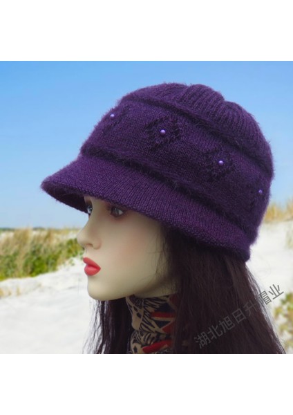 Şapka Kadın Moda Kış Kalınlaşmış Kulak Koruma Sıcak Yün Şapka Açık Anne Teyze Sonbahar ve Kış Bere Pamuk Şapka Ananas Desen Pembe M (56-58 Cm) (Yurt Dışından)