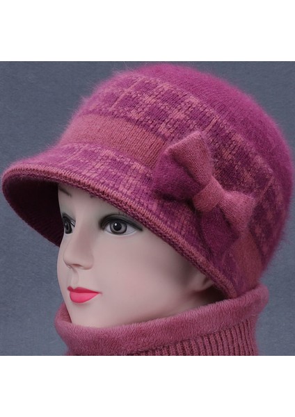 Kış Kalınlaşmış Sıcak Şapka Yünlü Pamuklu Şapka Örme Şapka Kırmızı (Tek Parça Şapka) Tek Boyut (Yurt Dışından)