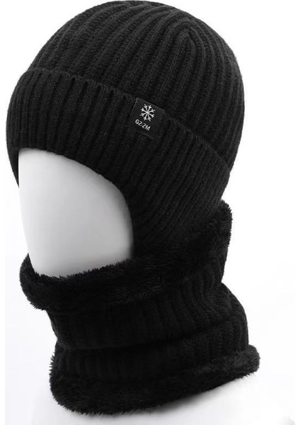 Kışlık Orta Yaşlı ve Yaşlı Pamuklu Şapkalar, Yaşlı Rüzgar Geçirmez Şapkalar, Sıcak Kulak Koruyucu Pamuklu Şapkalar, Kalınlaştırılmış Örme Yün Şapkalar, Erkek Şapkaları, Siyah Tekl (Yurt Dışından)