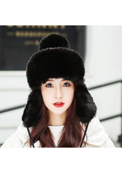 Şapka Kadın Sonbahar ve Kış Pembe Rüzgar Geçirmez Sıcak Pamuklu Şapka Kalınlaşmış Kadife Örme Şapka Kulak Koruyucu Büküm Siyah Tek Boyut (Yurt Dışından)