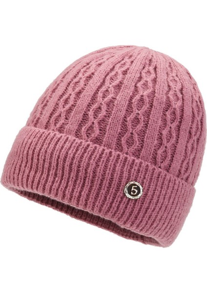 2023 Sonbahar ve Kış Örme Jakarlı Kadın Şapkası Artı Kadife Kalınlaşmış Sıcak Kış Şapkası Yün Şapka Pembe Elastik 56-60CM (Yurt Dışından)