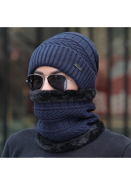 Şapka Erkek Kış Sıcak Örme Şapka Kore Tarzı Trendy Gençlik Pamuk Şapka Soğuk Geçirmez Kulak Koruma Artı Kadife Yün Şapka Erkek Dalgalı [bordo 2 Parça Set] (Yurt Dışından)