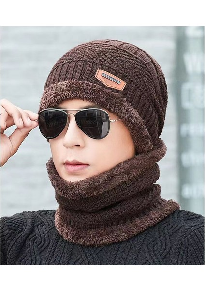 Şapka Erkek Kış Sıcak Örme Artı Kadife Kazak Yün Şapka Kalınlaşmış Kore Tarzı Kulak Koruyucu Gençlik Kış Moda Pamuklu Şapka Kadın Kahve Rengi Bir Boyut (Yurt Dışından)
