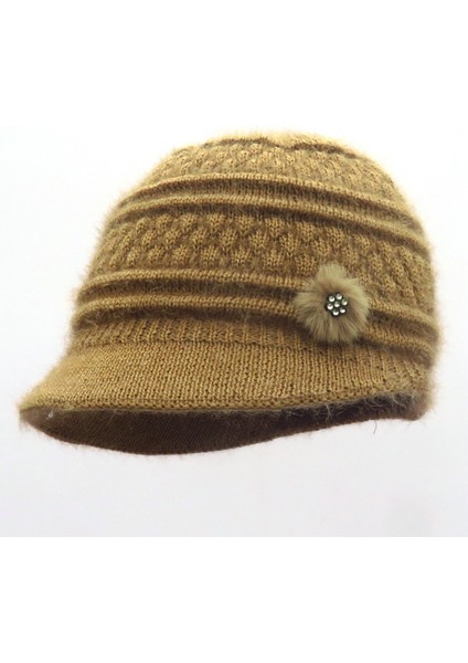 Şapka Kadın Moda Kış Kalınlaşmış Kulak Koruyucu Sıcak Yün Şapka Açık Anne Teyze Sonbahar ve Kış Bere Pamuk Şapka Ananas Desen Deve M (56-58 Cm) (Yurt Dışından)
