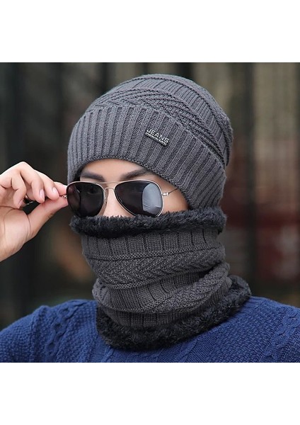 Şapka Erkek Kış Sıcak Örme Şapka Kore Tarzı Trendy Gençlik Pamuk Şapka Soğuk Geçirmez Kulak Koruma Artı Kadife Yün Şapka Erkek Dalgalı [bordo 2 Parça Set] (Yurt Dışından)