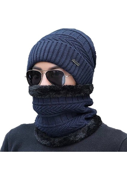 Şapka Erkek Kış Sıcak Örme Şapka Kore Tarzı Trendy Gençlik Pamuk Şapka Soğuk Geçirmez Kulak Koruma Artı Kadife Yün Şapka Erkek Dalgalı [bordo 2 Parça Set] (Yurt Dışından)