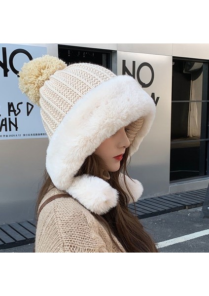 Sonbahar ve Kış Aylarında Kadınlar Için Sıcak ve Soğuğa Dayanıklı Pamuklu Şapka, Büyük Kafa Artı Kadife ile Tavşan Kürkü Örme Şapka, Bej Tek Beden Yün Şapka (Yurt Dışından) fiyatları