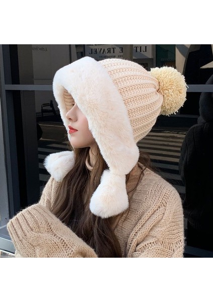 Sonbahar ve Kış Aylarında Kadınlar Için Sıcak ve Soğuğa Dayanıklı Pamuklu Şapka, Büyük Kafa Artı Kadife ile Tavşan Kürkü Örme Şapka, Bej Tek Beden Yün Şapka (Yurt Dışından) modelleri