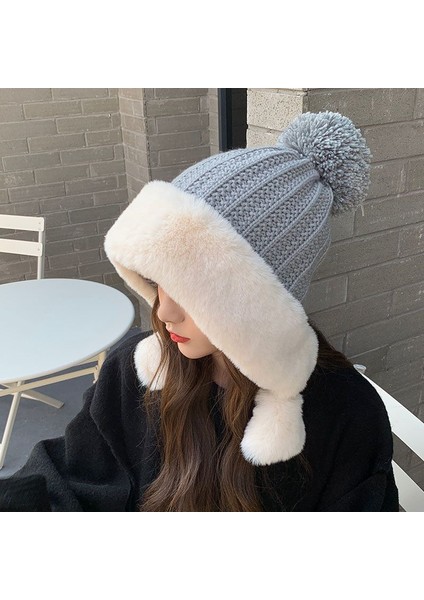 Sonbahar ve Kış Aylarında Kadınlar Için Sıcak ve Soğuğa Dayanıklı Pamuklu Şapka, Büyük Kafa Artı Kadife ile Tavşan Kürkü Örme Şapka, Bej Tek Beden Yün Şapka (Yurt Dışından) fırsatları