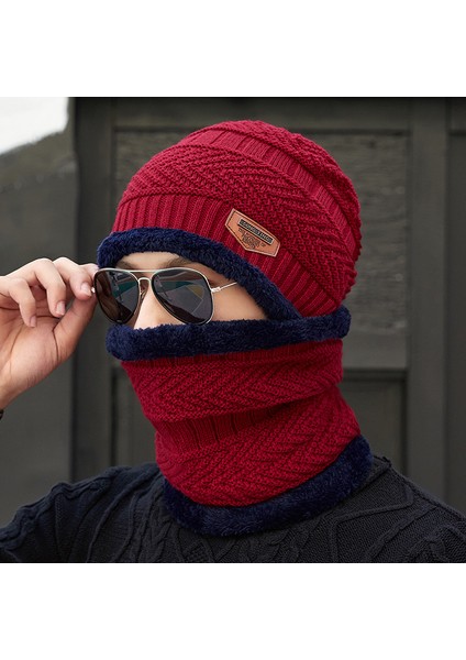 Şapka Erkek Kış Sezonu Kadife Kalınlaşma Moda Gençlik Yün Şapka Sonbahar ve Kış Örme Şapka Seti Baotou Pamuklu Şapka Sıcak ve Kalınlaşmış Klasik Siyah (Şapka + Eşarp) (Yurt Dışından)
