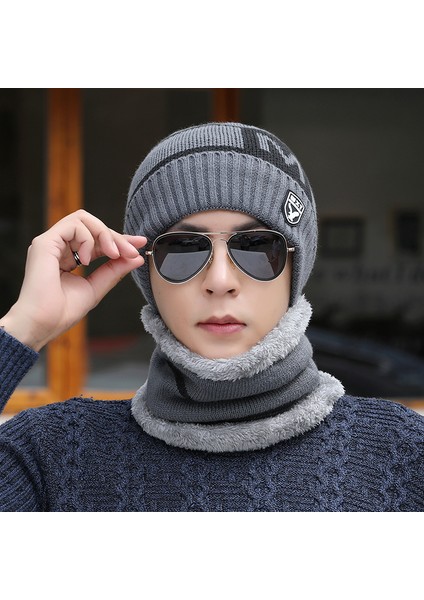 Erkek Şapka Kış Gençlik Sıcak Kalınlaşmış Örme Yün Şapka Kore Tarzı Moda Artı Kadife Kış Pamuklu Şapka Soğuğa Dayanıklı Kazak Gri Tek Şapka (Yurt Dışından)