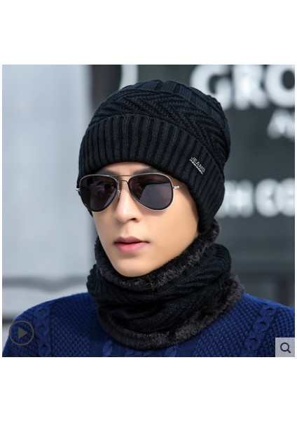 Şapka Erkek Kış Yün Şapkası Kalınlaştırılmış Kore Tarzı Trendy Örme Kazak Şapkası Artı Kadife Sıcak Kış Şapkası Gençlik Pamuklu Şapka Jakarlı Erkek Kazak Şapkası Lacivert (Yurt Dışından) modelleri