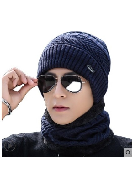 Şapka Erkek Kış Yün Şapkası Kalınlaştırılmış Kore Tarzı Trendy Örme Kazak Şapkası Artı Kadife Sıcak Kış Şapkası Gençlik Pamuklu Şapka Jakarlı Erkek Kazak Şapkası Lacivert (Yurt Dışından) indirimleri