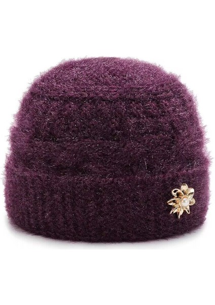 Şapka Kadın Kış Sıcak Şapka Artı Kadife Kalınlaşmış Örme Şapka Pamuk Şapka Bordo Ekose Desen Bir Boyut (55-60 Cm) (Yurt Dışından)