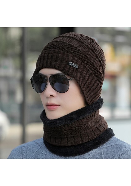 Şapka Erkek Kış Sıcak Örme Bere Şapka Artı Kadife Kalınlaşma Kore Tarzı Trendy Rüzgar Geçirmez Sonbahar ve Kış Erkek Pamuk Şapka Kahverengi Tek Beden Herkese Uyar Elastik Takım Elb (Yurt Dışından)