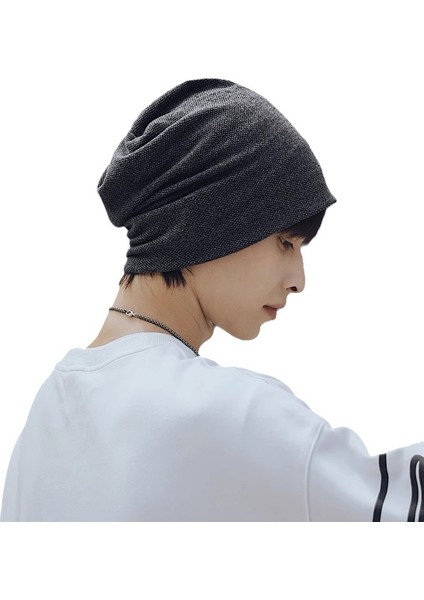 Şapka Erkek Sonbahar ve Kış Kore Versiyonu Çok Yönlü Yama Örme Şapka Moda Hip-Hop Kazak Pamuklu Şapka C2601 Deri Etiket Fs Tüylü Şapka Siyah M (56-58CM) (Yurt Dışından)