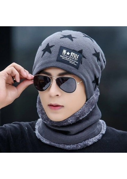 Şapka Erkek Kış Sıcak Yün Şapka Kore Tarzı Trendy Sonbahar ve Kış Peluş Pamuk Şapka Çok Yönlü Soğuk Geçirmez Örme Şapka Lacivert Tek Şapka (Sadece Şapka) (Yurt Dışından)