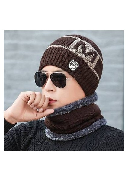 Şapka Erkek Kış Yünlü Şapka Rüzgar Geçirmez ve Soğuk Kore Tarzı Modaya Uygun Örme Kazak Şapka Artı Sıcak Kış Şapkası Tutmak Için Kadife Gençlik Pamuklu Şapka M Işareti --- Kahve Şa (Yurt Dışından)