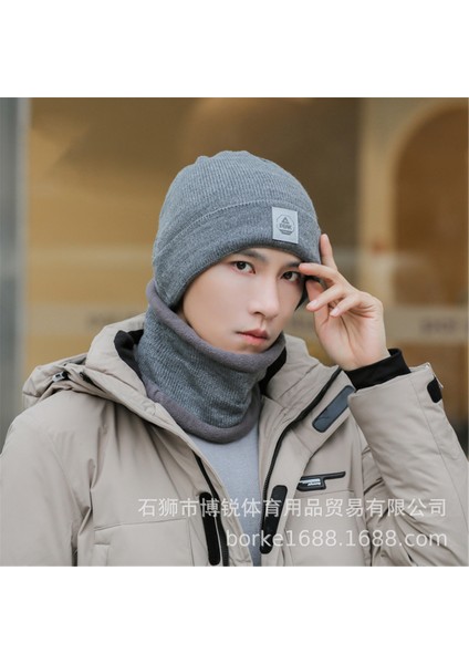 Erkekler ve Kadınlar Için Şapkalar, Kışın Rüzgar Geçirmez ve Sıcak Tutan Yünlü Örme Şapkalar, Kadife Burunlu Modaya Uygun Yeni Pamuklu Şapkalar, Gri [kadife Şapka + Kadife Eşarp], (Yurt Dışından)