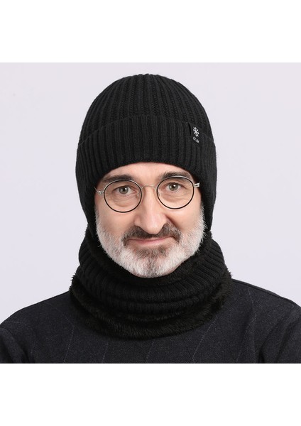 Şapka Erkek Kışlık Örme Yün Şapka Artı Kadife Kalınlaşma Kore Tarzı Modaya Uygun Sıcak ve Soğuğa Dayanıklı Sonbahar ve Kış Erkek Pamuklu Şapka - Gri (Yurt Dışından)
