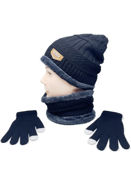 Erkekler ve Kadınlar Sonbahar ve Kış Şapka Sıcak Eşarp Dokunmatik Ekran Eldiveni Seti Sıcak Boyun Kalın Örme Şapka Seti Siyah Şapka + Eşarp + Dokunmatik Ekran Eldiveni Bir Boyut (Yurt Dışından)