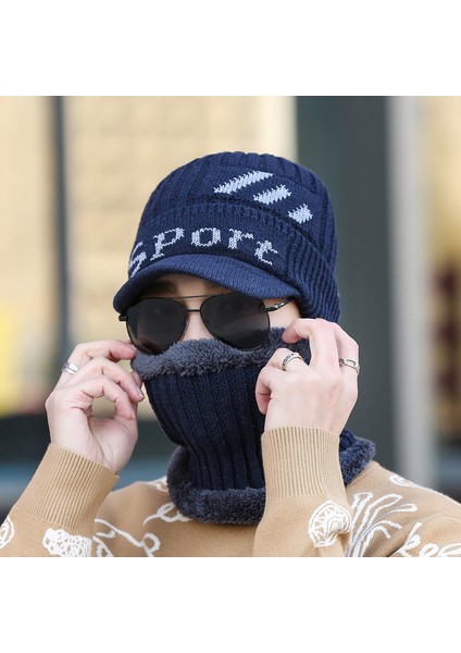 Örme Şapka Yün Şapka Atkı Iki Parçalı Set Erkekler Için Sonbahar ve Kış Artı Kadife Kalınlaşmış Sıcak Pamuklu Şapka Kadın Siyah Tek Boyut (Yurt Dışından) fiyatları