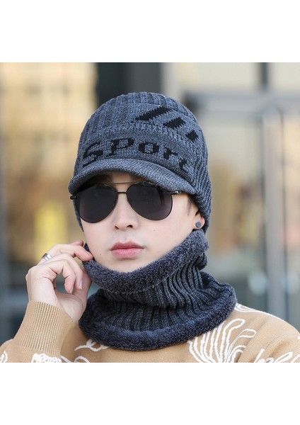 Örme Şapka Yün Şapka Atkı Iki Parçalı Set Erkekler Için Sonbahar ve Kış Artı Kadife Kalınlaşmış Sıcak Pamuklu Şapka Kadın Siyah Tek Boyut (Yurt Dışından) modelleri