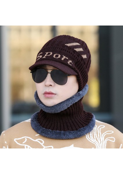 Örme Şapka Yün Şapka Atkı Iki Parçalı Set Erkekler Için Sonbahar ve Kış Artı Kadife Kalınlaşmış Sıcak Pamuklu Şapka Kadın Siyah Tek Boyut (Yurt Dışından) fırsatları