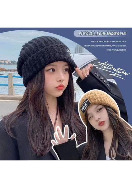 Yün Şapka Kadın Kış Örme Şapka Artı Kadife Sıcak Kadın Hapis Şapkası Sonbahar ve Kış Kazak Kulak Koruyucu Pamuk Şapka Kare Etiket Örme Şapka [siyah] Tek Boyut (Yurt Dışından) fırsatları