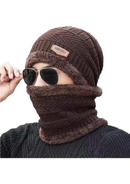 Şapka Erkek Kış Kore Tarzı Peluş Yün Şapka Kalınlaşmış Örme Şapka Sonbahar ve Kış Seti Baotou Pamuk Şapka Sıcak Şapka Kadın Gri Takım Elbise (Yurt Dışından)