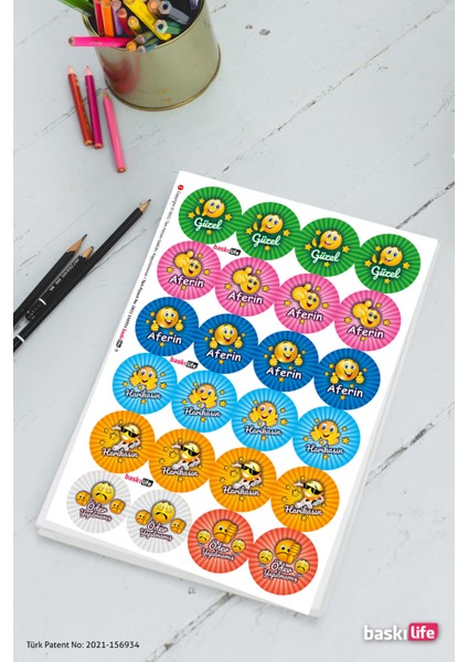 Ödev Etiket Sticker Öğretmen Aferin Harikasın Etiketleri 210'LU