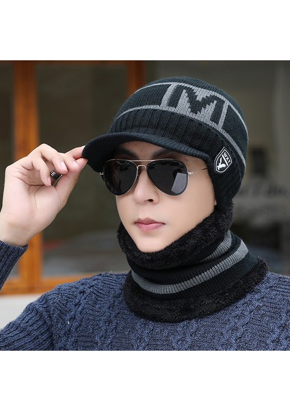 Yeni Şapka Erkek Kış Kalınlaşmış Sıcak Örme Yün Şapka Sonbahar ve Kış Kore Tarzı Artı Kadife Soğuğa Dayanıklı Bisiklet Pamuklu Şapka Siyah Tek Şapka Tek Beden Herkese Uyar (Yurt Dışından)