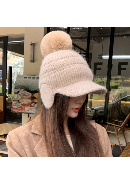 Kadınlar Için Sonbahar ve Kışlık Yün Şapka, Kore Versiyonu, Modaya Uygun, Çok Yönlü, Artı Kadife, Kalınlaştırılmış, Sıcak, Kulak Koruyucu Ördek Dili Pamuklu Şapka, Dış Mekan Örme Ş (Yurt Dışından)