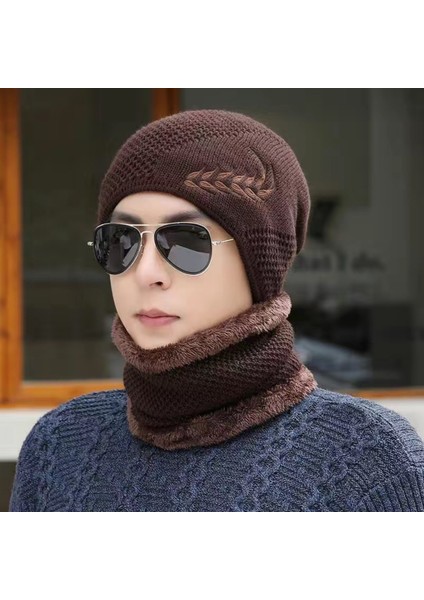 Yün Şapka Erkek Kış Soğuğa Dayanıklı Örme Şapka Artı Kadife Kalınlaşmış Sıcak Pamuklu Şapka Bisiklet Rüzgar Geçirmez Kazak Kadın Lacivert Şapka (Sadece Şapka) (Yurt Dışından)