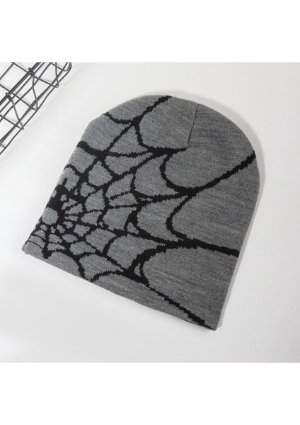 Örme Şapka Avrupa ve Amerika Şapka Trendi Yeni Kazak Örümcek Ağı Y2K Jakarlı Erkek ve Kadın Şapkası Gri ve Siyah Tek Beden Herkese Uyar (Yurt Dışından)