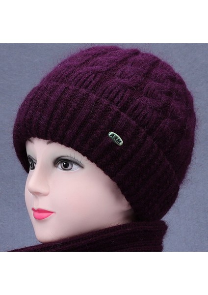 Sonbahar ve Kış Şapkası Kadın Tavşan Kürkü Örme Artı Kadife Sıcak Pamuklu Şapka Açık Rüzgar Geçirmez Peluş Şapka Koyu Mor [şapka] Tek Boyut (Yurt Dışından)