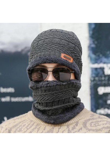 Şapka Erkek Kış Soğuğa Dayanıklı Yün Şapka Sıcak ve Modaya Uygun Gençliği Korumak Için Kalınlaştırılmış Örme Sonbahar ve Kış Pamuklu Şapka Kore Versiyonu Kış Erkek Üçgen Logosu 2 P (Yurt Dışından)