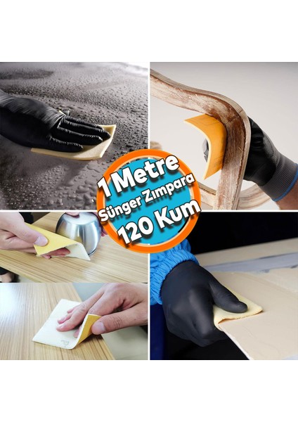 Ahşap Metal Sünger Zımpara Kağıdı Mutfak Banyo Bulaşık Süngeri Bant Kağıt Süngerli Zımpara 1 Metre 120 Kum