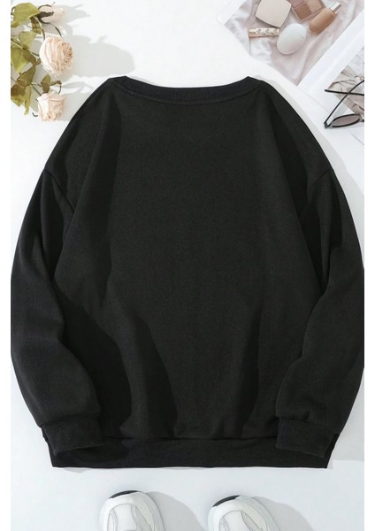 Only Trend Wear Unisex Kalp Baskılı Bisiklet Yaka Sweatshirt