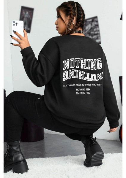 Only Trendwear Unisex Nothing Baskılı Bisiklet Yaka Sweatshirt