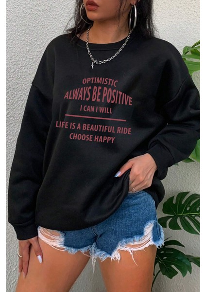 Unisex Always Baskılı Bisiklet Yaka Sweatshirt